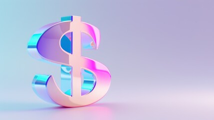 Obraz premium Vibrant dollar sign with a gradient of blue and pink hues against a soft gradient background. perfect for financial, investment, and economic themes in print or digital media