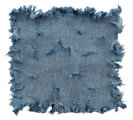 Piece of torn denim on a white background. Denim texture. Pocket