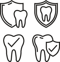 Set of Dental Shield Tooth Protection Line icons. Healthy teeth and shield, anti-caries and protection bacteria. Dental Care, Teeth, insurance symbol editable stock isolated on transparent background.