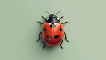 Fototapeta premium A flat ladybug icon in the lowerleft third of the frame, with a solid light green background