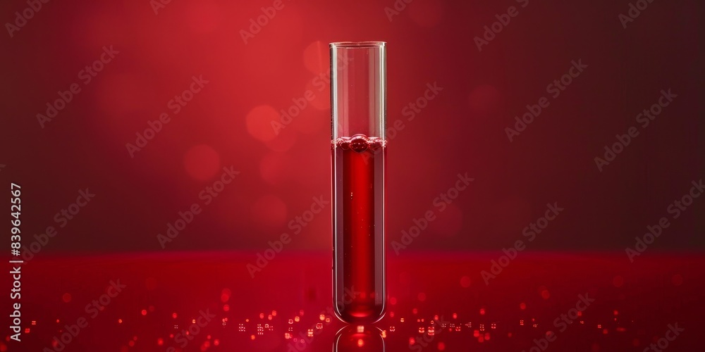 Wall mural blood test tube with red liquid for medical examination