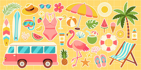 Summer Vibes: Playful Stickers Collection of Beach Essentials