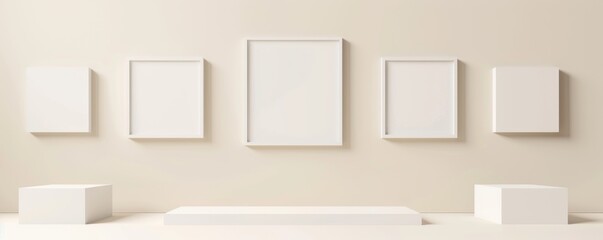 3D render of floating geometric shapes in various sizes on a white background