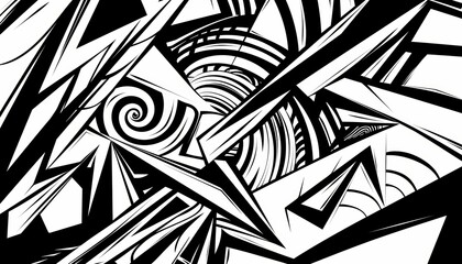 Diverse monochrome patterns in abstract design with various black and white elements