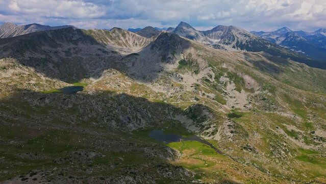 Aerial drone landscape shot of landscape in Pirin mountain national park.