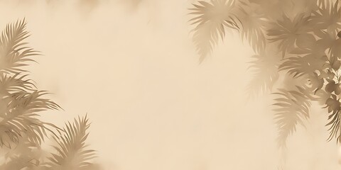 Beautiful beige brown stucco wall with soft foliage and tropical leaf shadow

