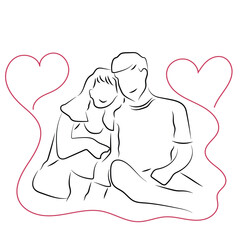 Sketch love concept minimal couple in love drawing line art couple lovely drawn together line love concept with white ioslated background. Abstract,vector,illustration.