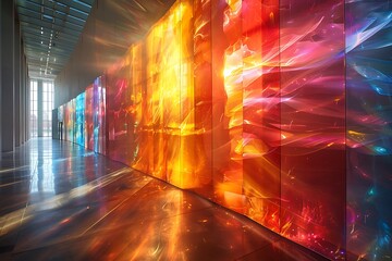 Holographic Convergence Step into holographic realm of convergence abstract painting merges physical virtual dimension Holographic projection depict vibrant stream of light intersecting merging