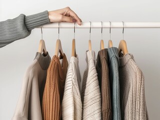 Curating a minimalist wardrobe for simplicity and style, person organizing a clutter-free closet with clean lines and neutral tones for a chic look.
