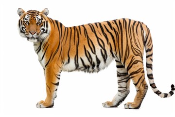 Obraz premium Royal tiger isolated on white background. The tiger is staring at its prey. Hunter concept.