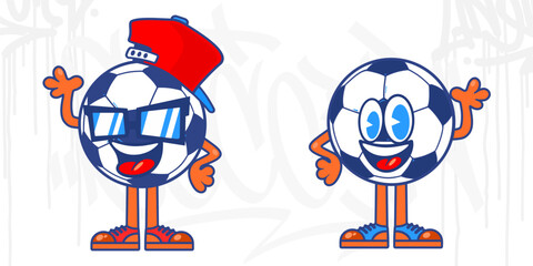 Trendy Cool Street Art Graffiti Style Football Or Soccer Cartoon Mascot Characters Illustration