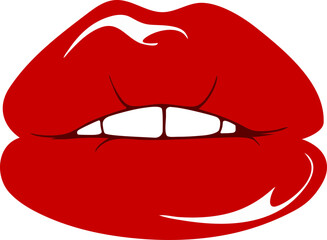 Red lips collection. Vector illustration of sexy woman's lips expressing different emotions, such as smile, kiss, half-open mouth, biting lip, lip licking, tongue out. 