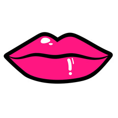 Red lips collection. Vector illustration of sexy woman's lips expressing different emotions, such as smile, kiss, half-open mouth, biting lip, lip licking, tongue out. 