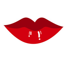 Red lips collection. Vector illustration of sexy woman's lips expressing different emotions, such as smile, kiss, half-open mouth, biting lip, lip licking, tongue out. 