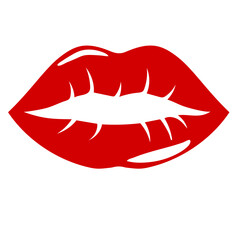 Red lips collection. Vector illustration of sexy woman's lips expressing different emotions, such as smile, kiss, half-open mouth, biting lip, lip licking, tongue out. 