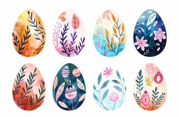 Colorful Easter eggs with floral patterns 