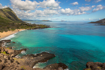 Beautiful View from Makapu Lookout with Makapuu Beach, Kaohikaipu Island and Manana Island, being both of the islands Seabird Sanctuaries