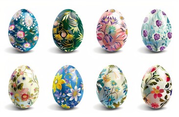 Colorful Easter eggs with floral patterns 