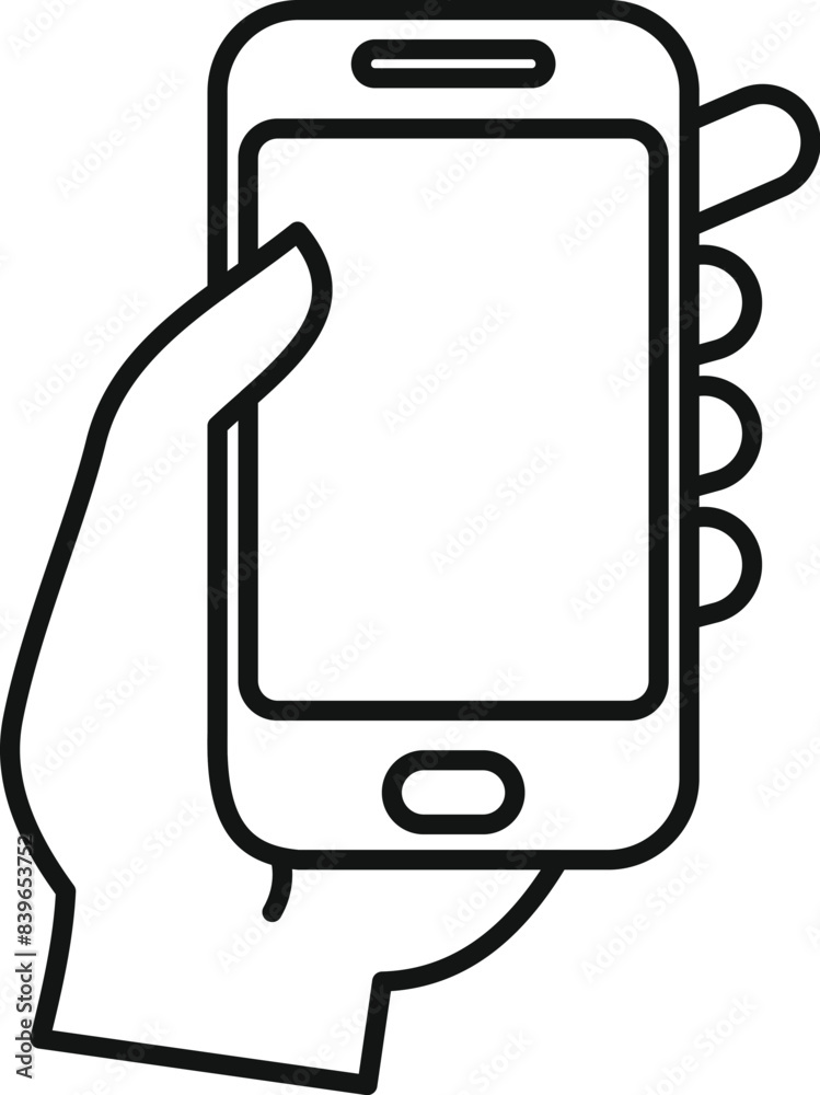 Poster close up of a hand holding a modern smartphone with blank display isolated on a white background min