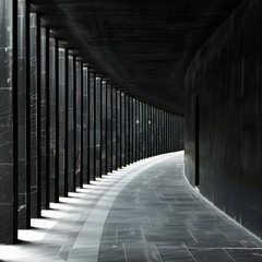 black symmetric vanishing corridor with bent wall