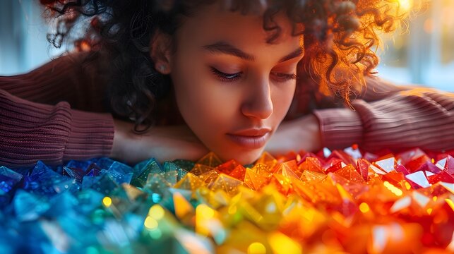 Low Poly, An LGBTQ+ handworker participating in a rehabilitation program that integrates crafting activities to support physical and mental rehabilitation., professional studio photography