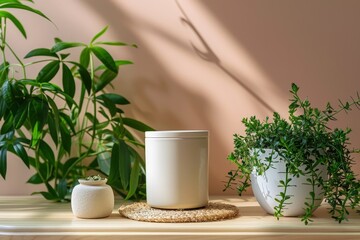 Indoor Plants and Ceramic Pot on Wooden Table