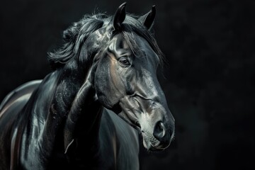 A close-up shot of a horse's face on a dark background, ideal for use in equine-themed designs or as a symbol