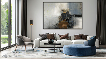Art Home. Modern living room with white sofa and painting