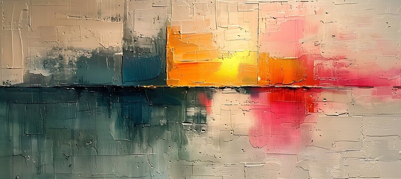 Tranquil Fragmentation Delve into tranquil beauty of fragmented reflection minimalist interpretation capture serenity amidst broken piece Delicate stroke of subdued color intertwine canvas capturing