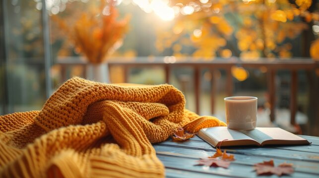 warm blankets and a book on the coffee table set the cozy fall vibe in the living room, perfect for capturing an autumn mood