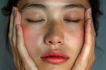 A close-up shot of a person with their eyes shut, conveying a sense of relaxation or contemplation