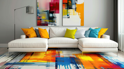 Art Home. Contemporary Interior with white sofa and painting