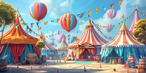 Vibrant Circus Scene with Balloons
