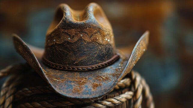 western-themed background with cowboy hat hanging on a wooden post, perfect for a wild west concept with space for text
