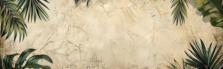 Tropical trees and leaves - 3d wallpaper - wallpaper mural- 3D illustration. AI generated illustration