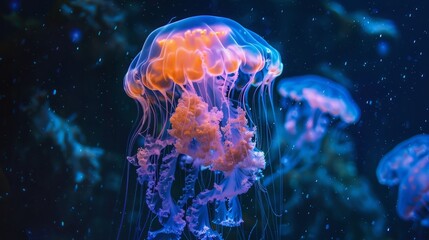 sea with brains and tail jellyfish glowing.
