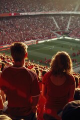 A group of people cheering and watching a soccer game