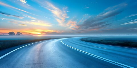 Naklejka premium Capturing the Essence Empty Road at Sunset with Stunning Sky. Concept Nature Photography, Sunset Scenery, Dramatic Sky Colors, Empty Road Atmosphere