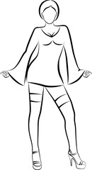 Sketch of Women In Mini Dress And Stockings. Vector illustration