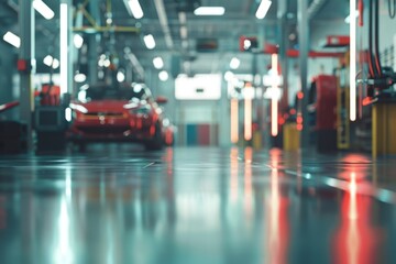 Fototapeta premium A red car is parked in a garage
