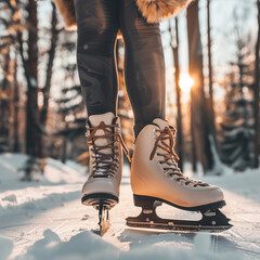 Ice Skates Positioned for Winter and Motion in an Energetic and Elegant Display