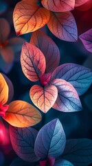 A colorful image of leaves with a blue background