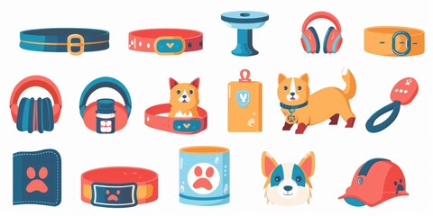 Fototapeta premium A set of dog grooming tools and accessories on a table