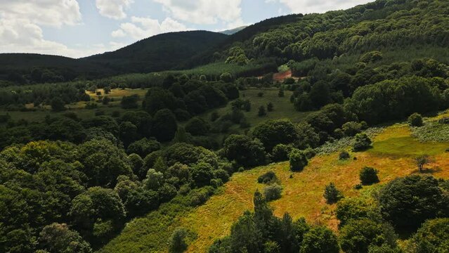 Summer drone shot of a scenic landscape in Vitosha mountain, near Sofia, Bulgaria.