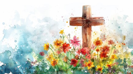 Religious themed wooden cross and spring 