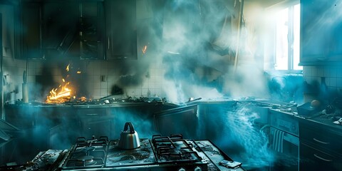 Urgent Resolution Needed Interior Damage Caused by Kitchen Fire. Concept Insurance Claim Process, Emergency Restoration Services, Property Damage Assessment, Fire Damage Restoration