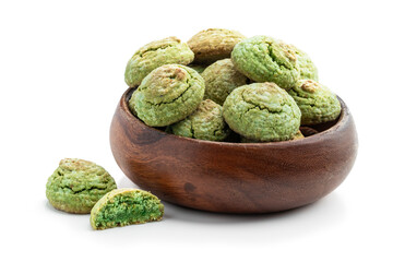 Delicious pistachio cookies isolated on white