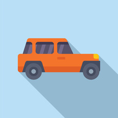 Orange suv is driving down the road on a sunny day