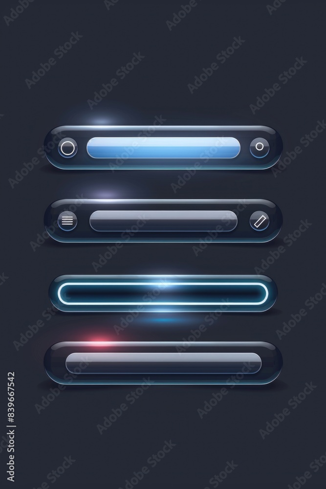 Poster a close-up shot of three shiny buttons with a red light indicator