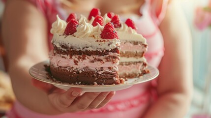 cake close-up against the background of a fat woman.